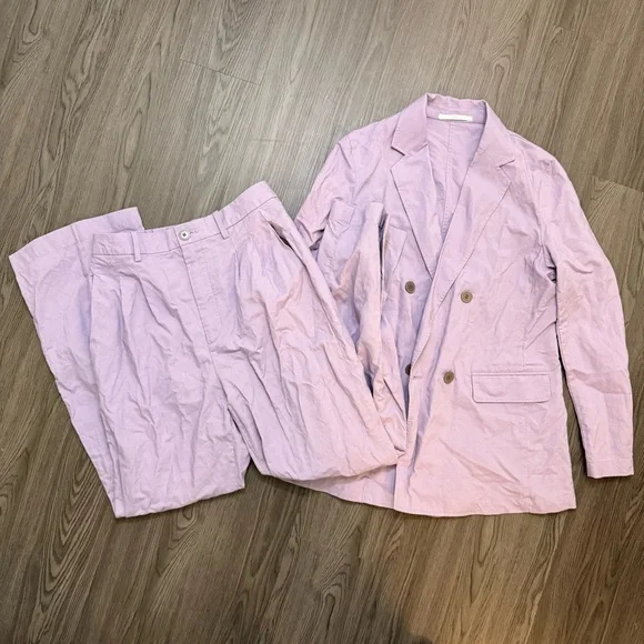 Uniqlo Lilac Linen Double Breasted Jacket and Wide Leg Pants Set XS - Picture 2 of 4